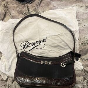 Brighton Dark Brown Croc-Embossed Shoulder Bag